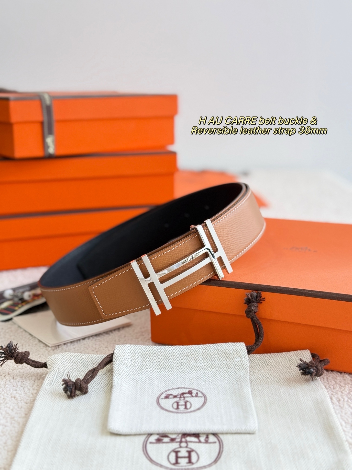 Hermes H Au Carre Belt Buckle & 38mm Reversible Leather Strap