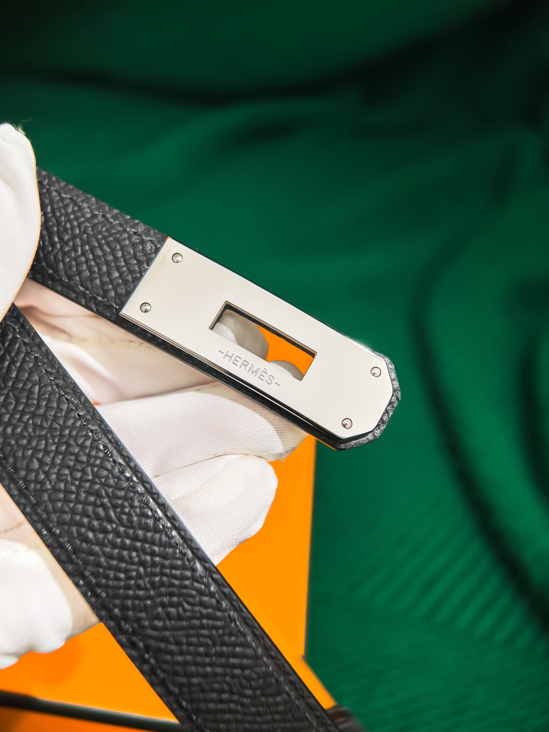 Hermes Kelly Belt - Black Leather with Silver Palladium Buckle