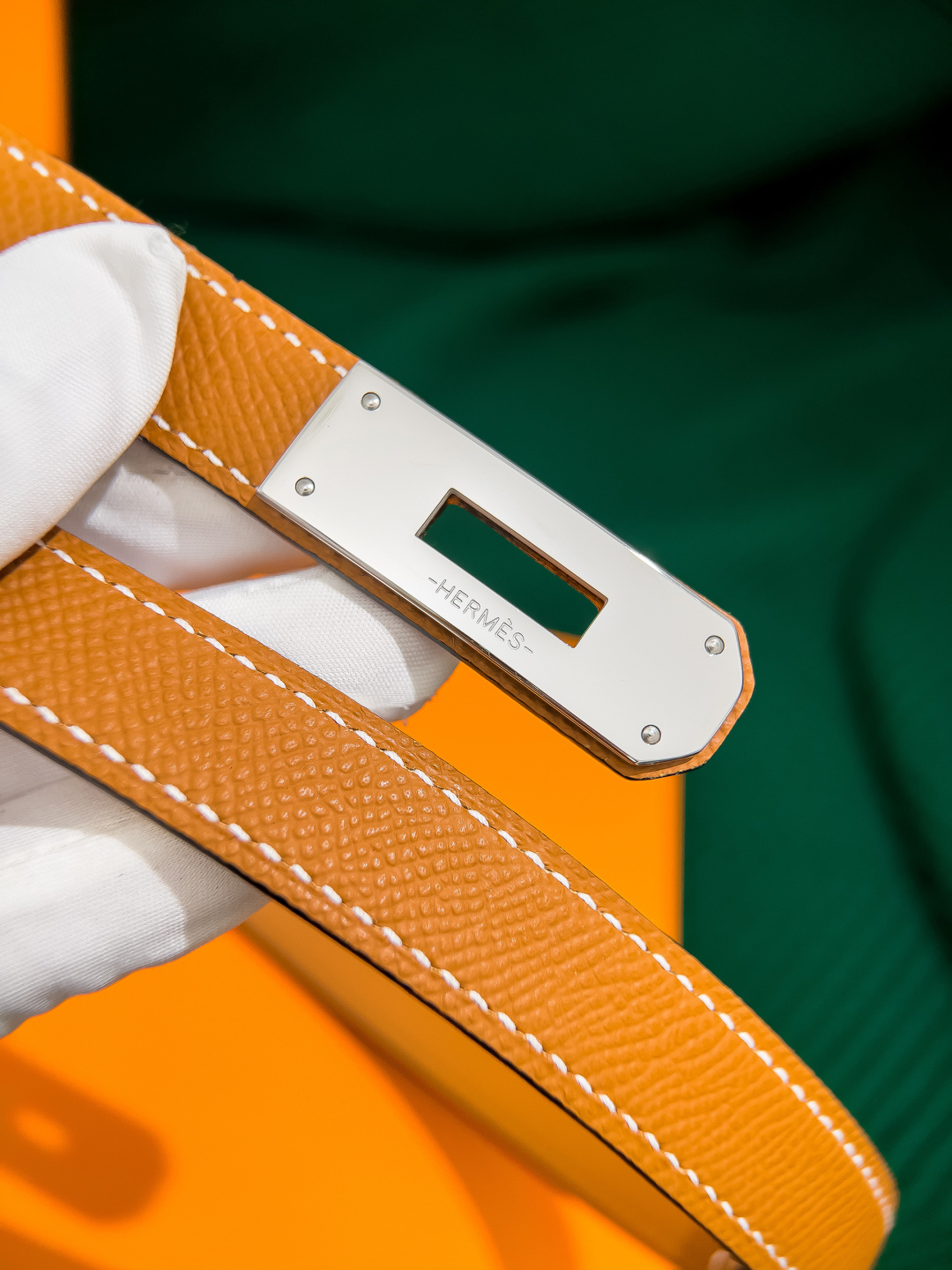 Hermès Kelly Belt in Orange Epsom Leather with Palladium Hardware