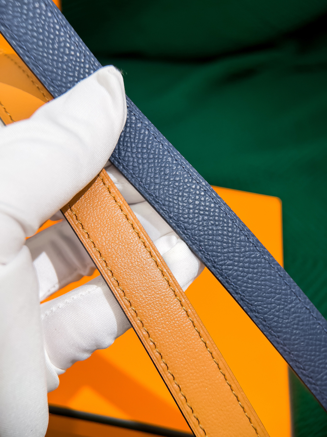 Hermès Kelly Belt Blue Epsom Leather with Gold Hardware