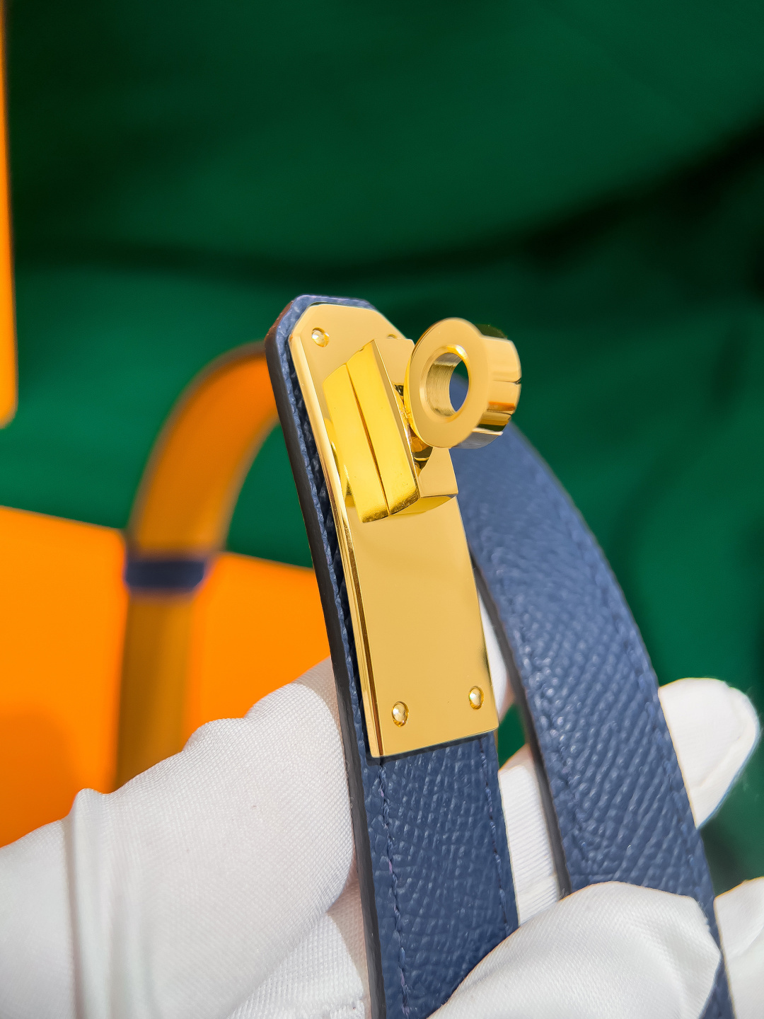 Hermès Kelly Belt Blue Epsom Leather with Gold Hardware