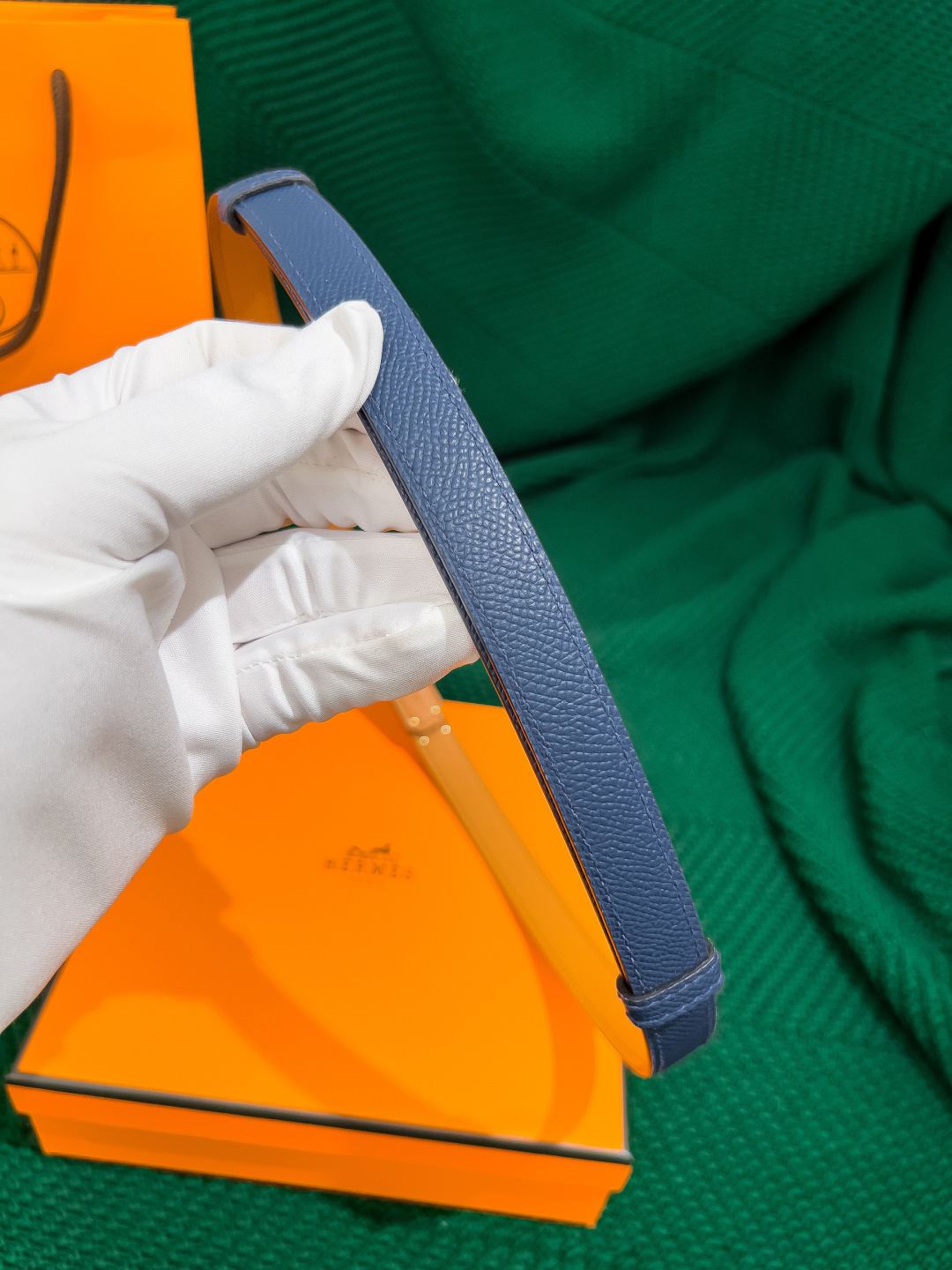 Hermès Kelly Belt Blue Epsom Leather with Gold Hardware