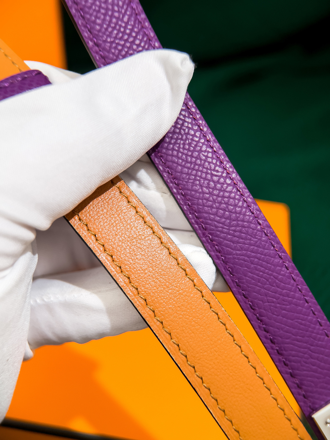 Hermès Kelly 18 Reversible Belt - Epsom Leather, Purple/Orange