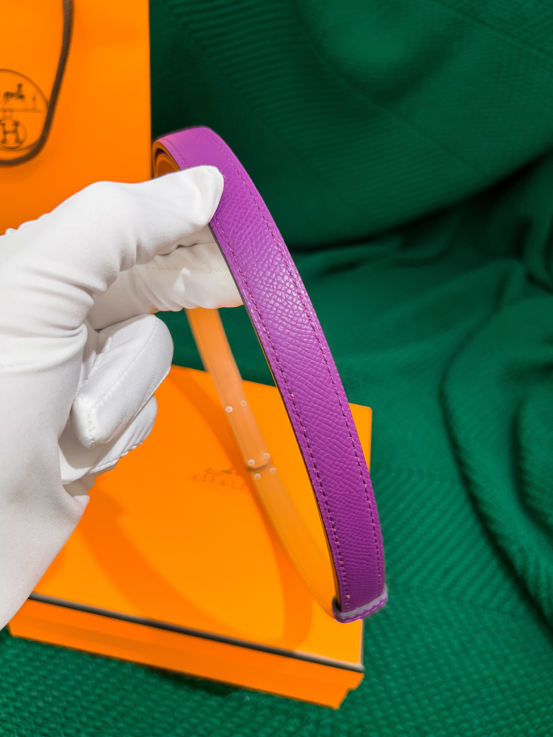 Hermès Kelly 18 Reversible Belt - Epsom Leather, Purple/Orange