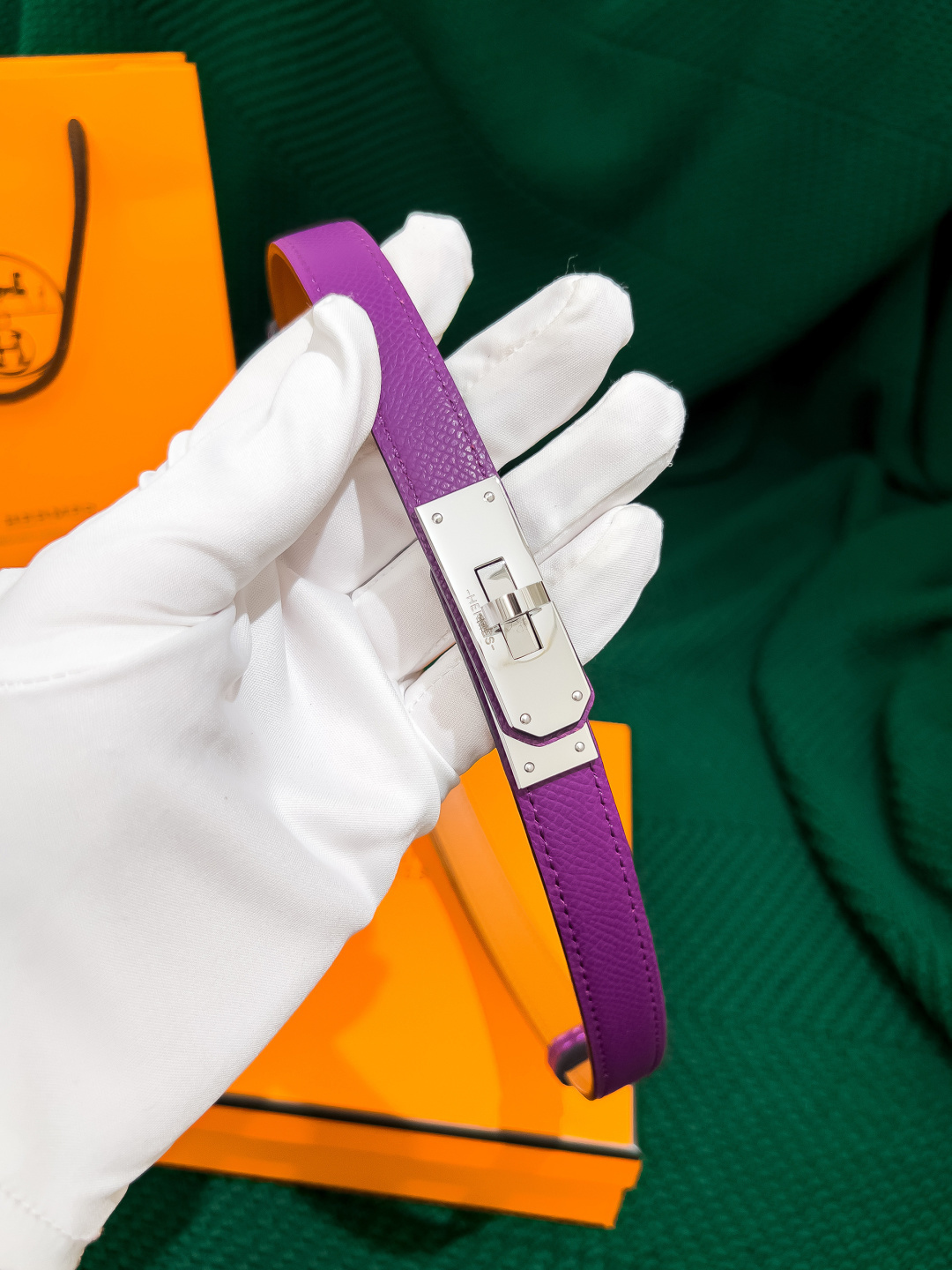 Hermès Kelly 18 Reversible Belt - Epsom Leather, Purple/Orange