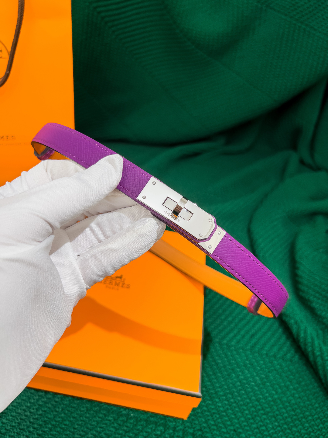 Hermès Kelly 18 Reversible Belt – Epsom Leather, Purple/Orange