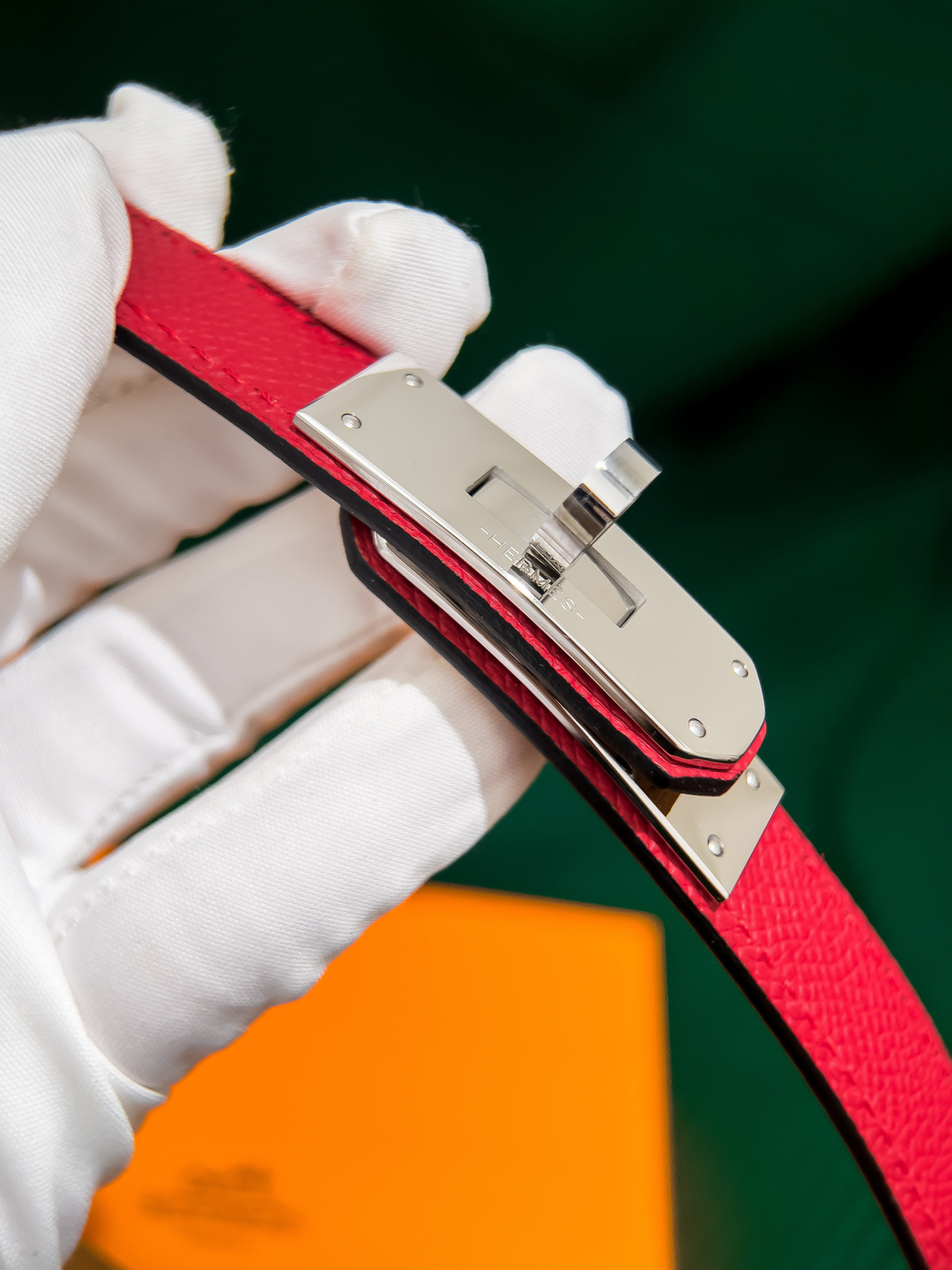 Hermes Kelly 18 Belt in Red Epsom Leather with Palladium Hardware