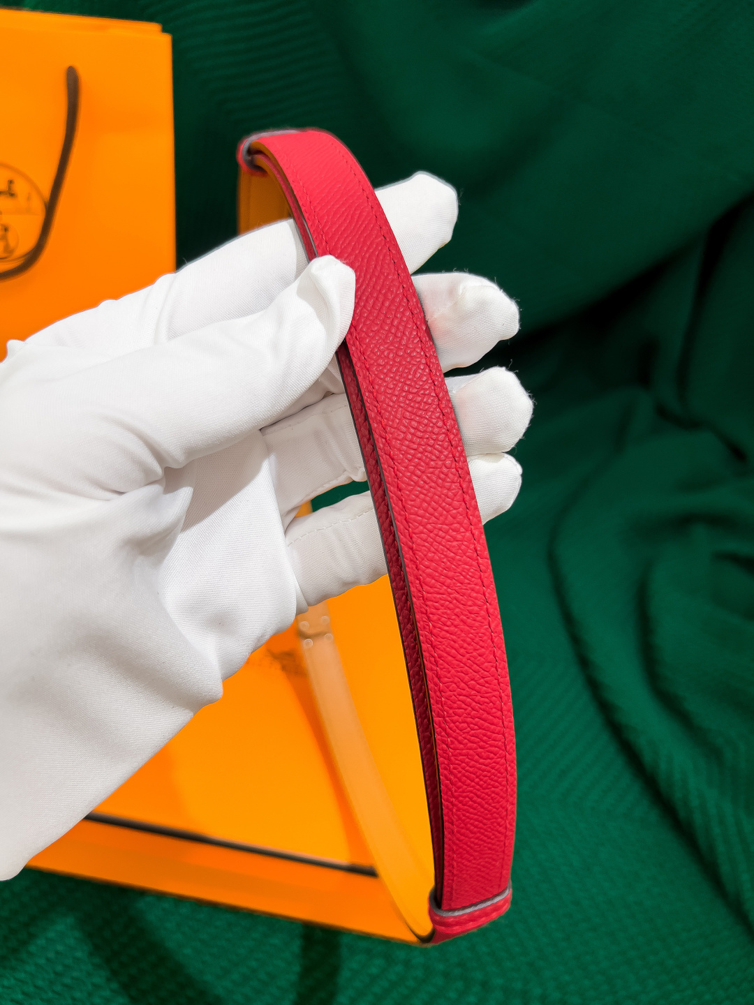 Hermes Kelly 18 Belt in Red Epsom Leather with Palladium Hardware