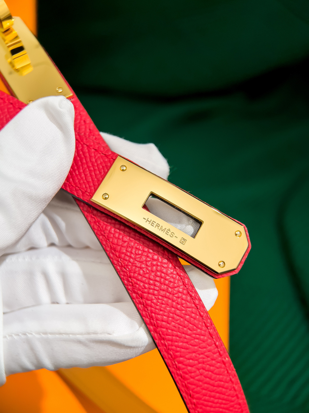 Hermes Kelly 18 Belt Red Epsom Leather with Gold Hardware