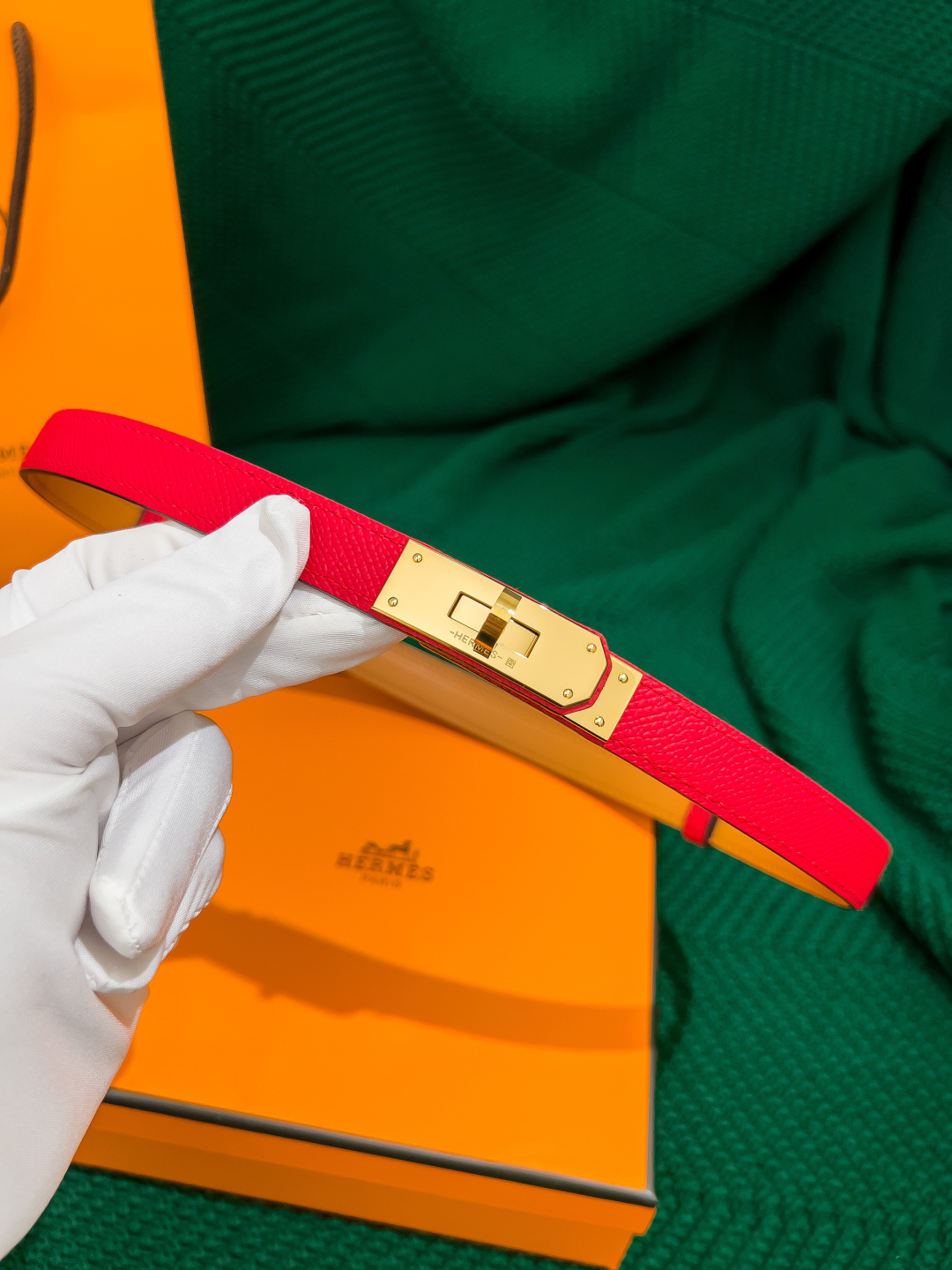 Hermes Kelly 18 Belt Red Epsom Leather with Gold Hardware