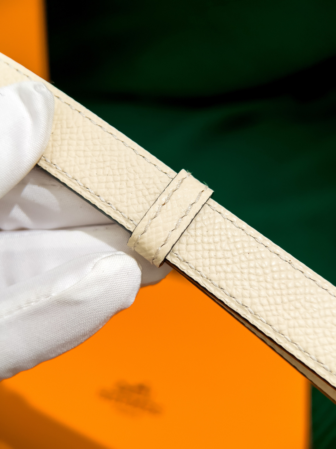 Hermès Kelly Belt in Cream Epsom Leather with Gold Buckle