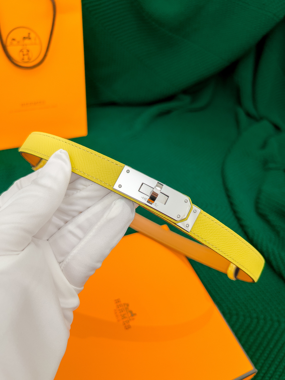 Hermès Kelly 18 Adjustable Belt – Lime Epsom Leather