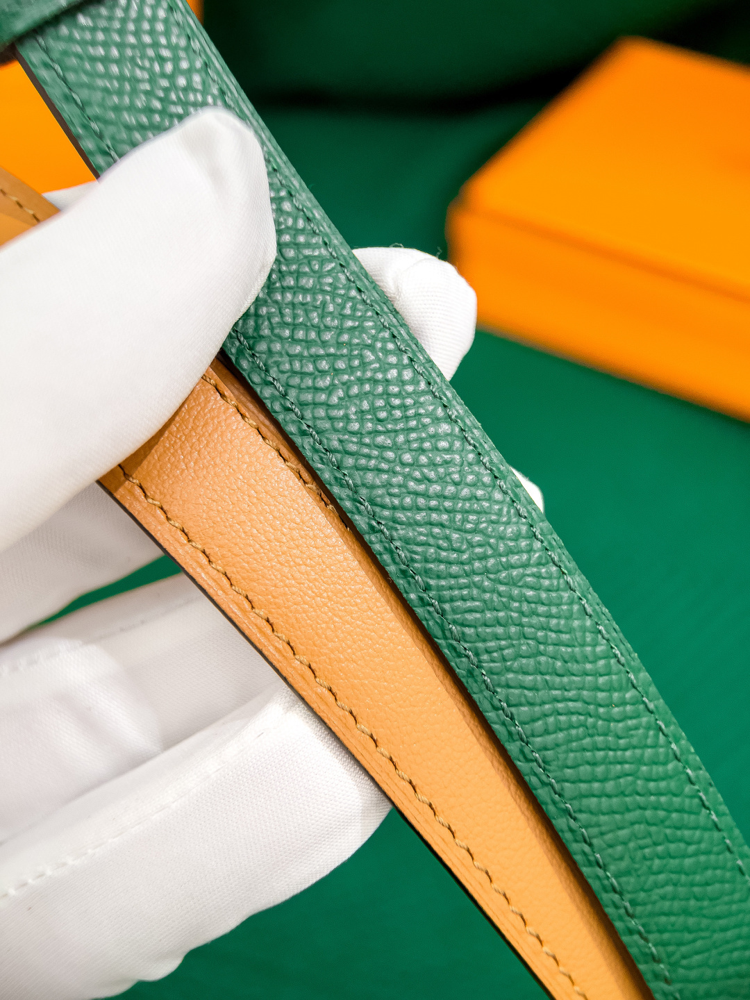 Hermes Kelly Belt Green Epsom Leather with Palladium Hardware