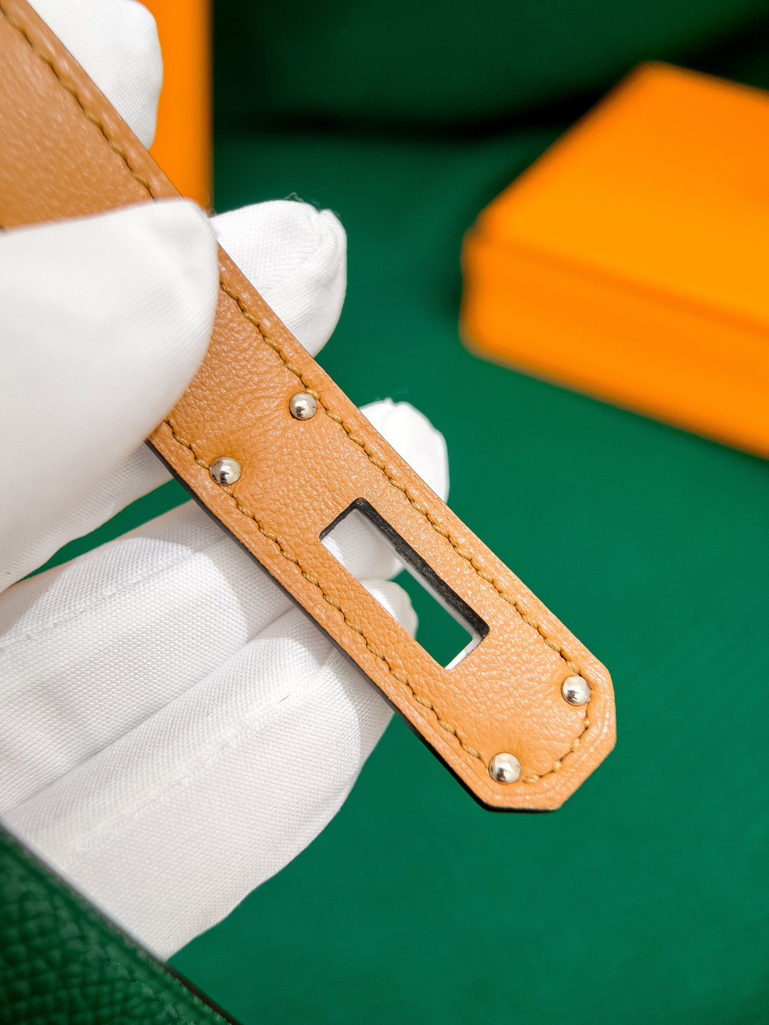 Hermes Kelly Belt Green Epsom Leather with Palladium Hardware