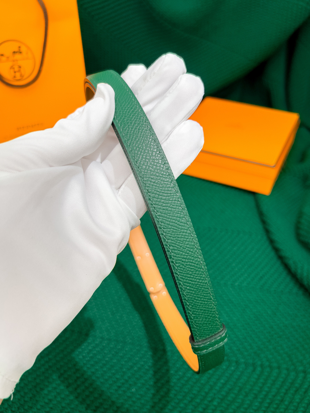 Hermes Kelly Belt Green Epsom Leather with Palladium Hardware