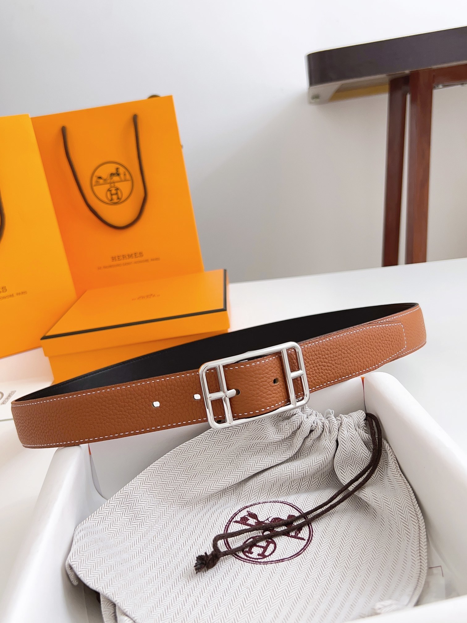 Luxury Designer Tan Leather Belt with Elegant Silver Buckle