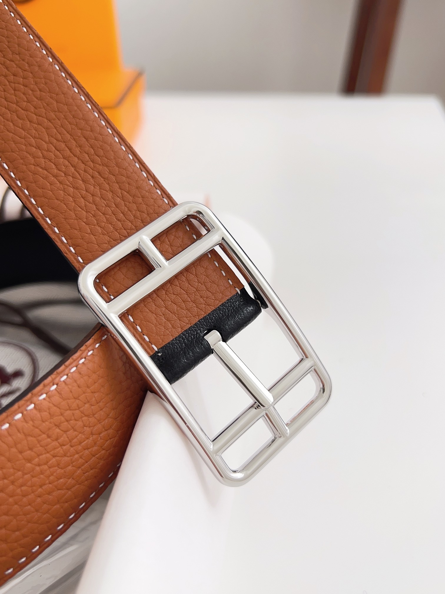 Luxury Designer Tan Leather Belt with Elegant Silver Buckle