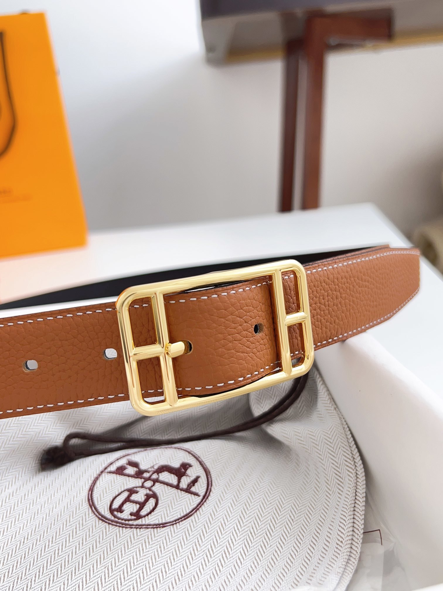 Luxury Brown Leather Belt with Gold Buckle - Premium Accessory