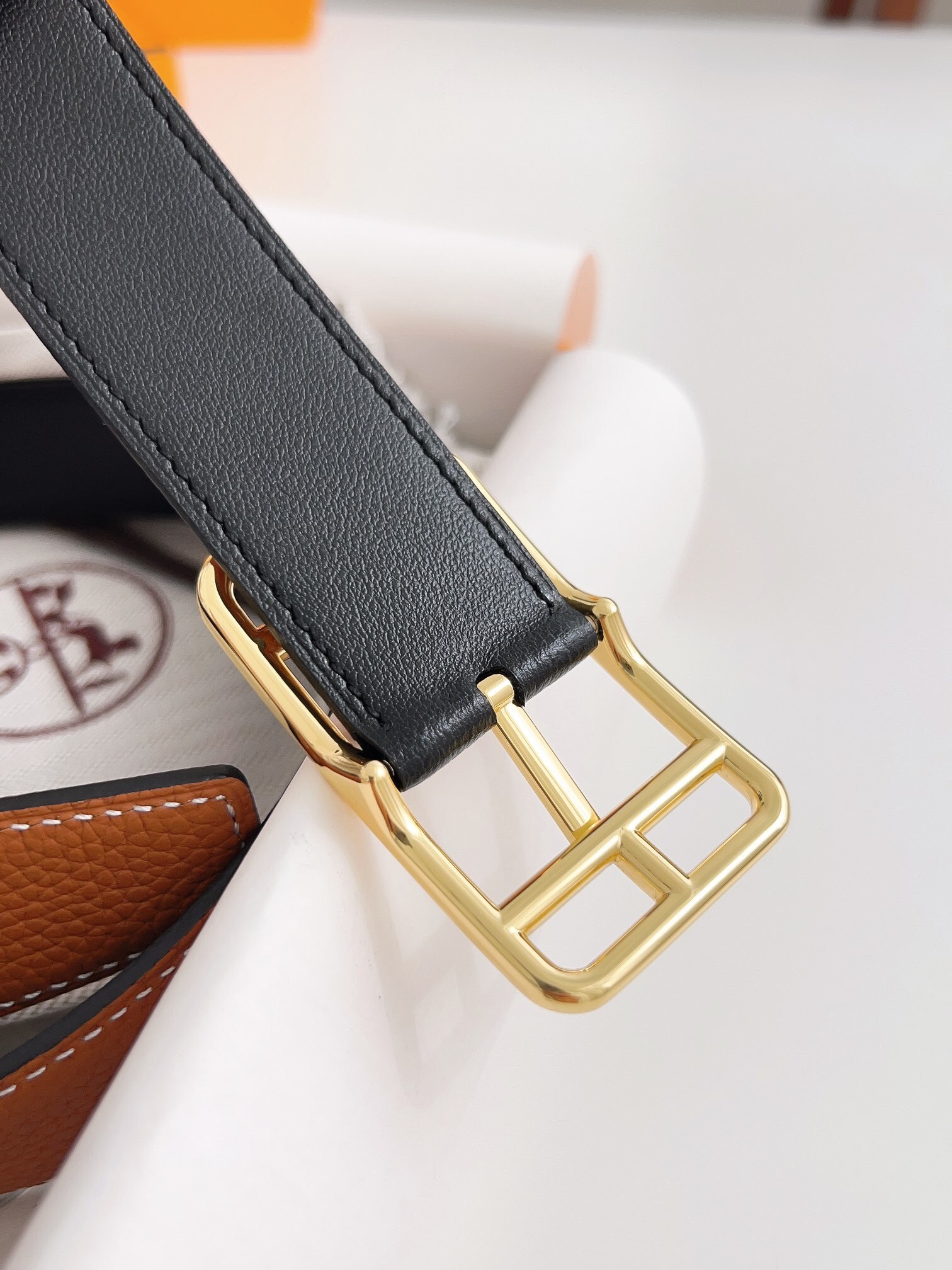 Luxury Brown Leather Belt with Gold Buckle - Premium Accessory