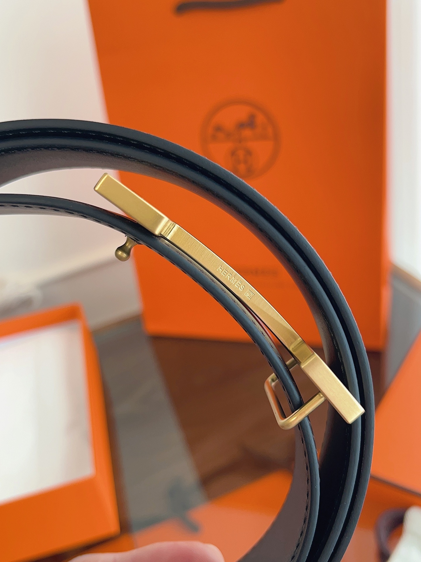 Luxury Hermès H Buckle Leather Belt - Gold Hardware Designer Piece