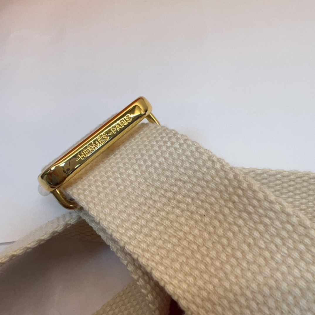 Hermes Cream Canvas Webbing Belt with Iconic Gold-Tone H Buckle