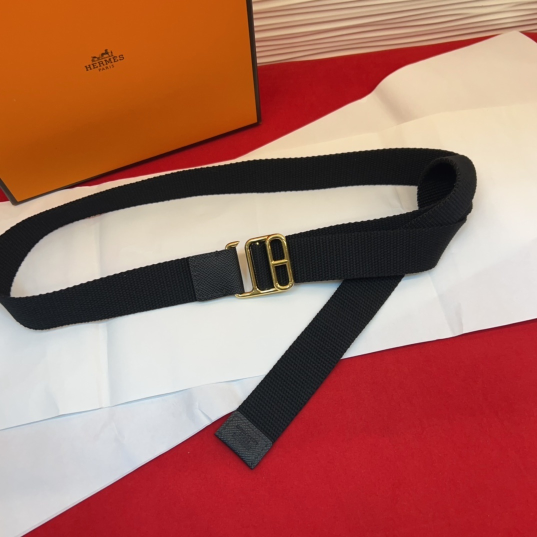 Hermès Black Canvas Adjustable Bag Strap with Gold Hardware