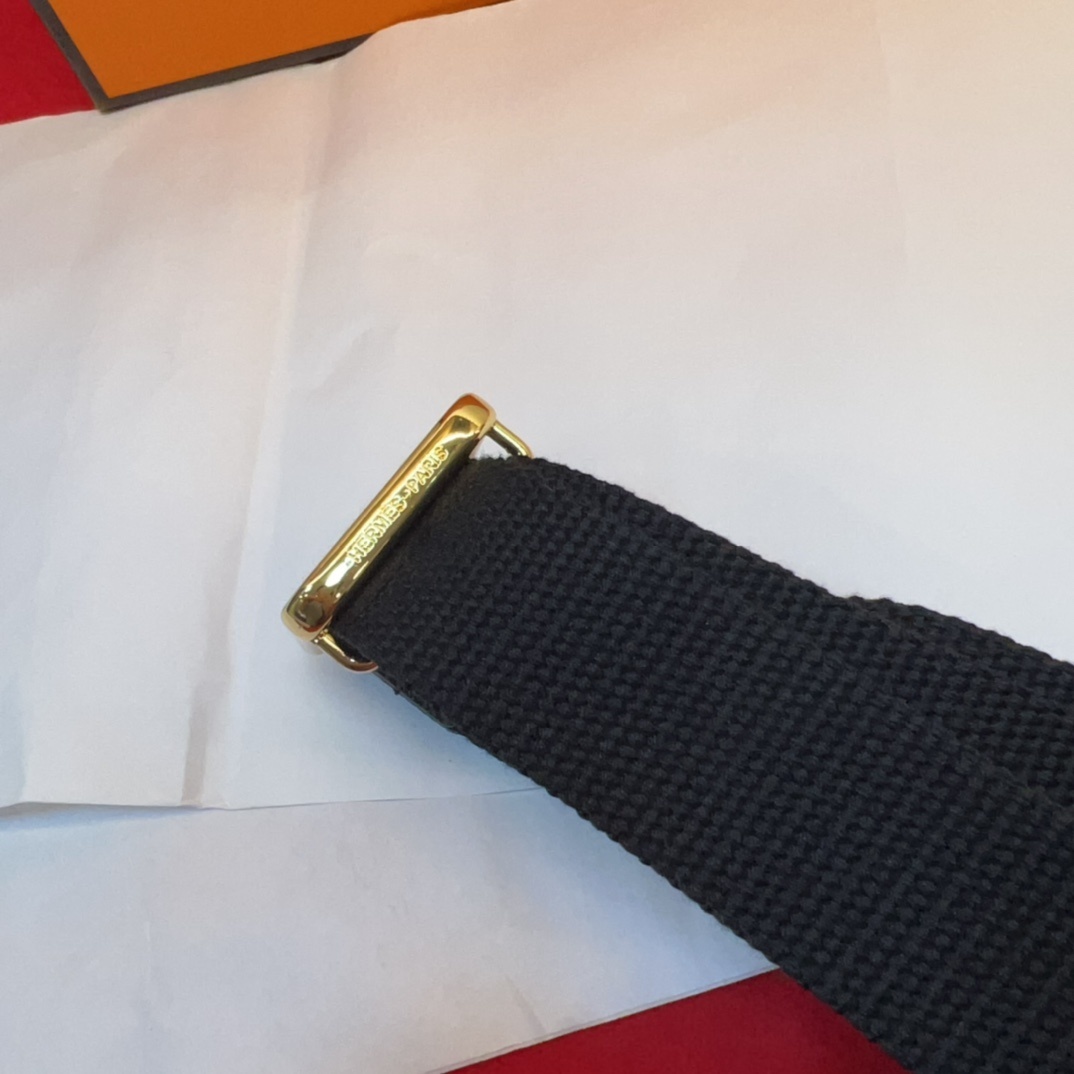 Hermès Black Canvas Adjustable Bag Strap with Gold Hardware