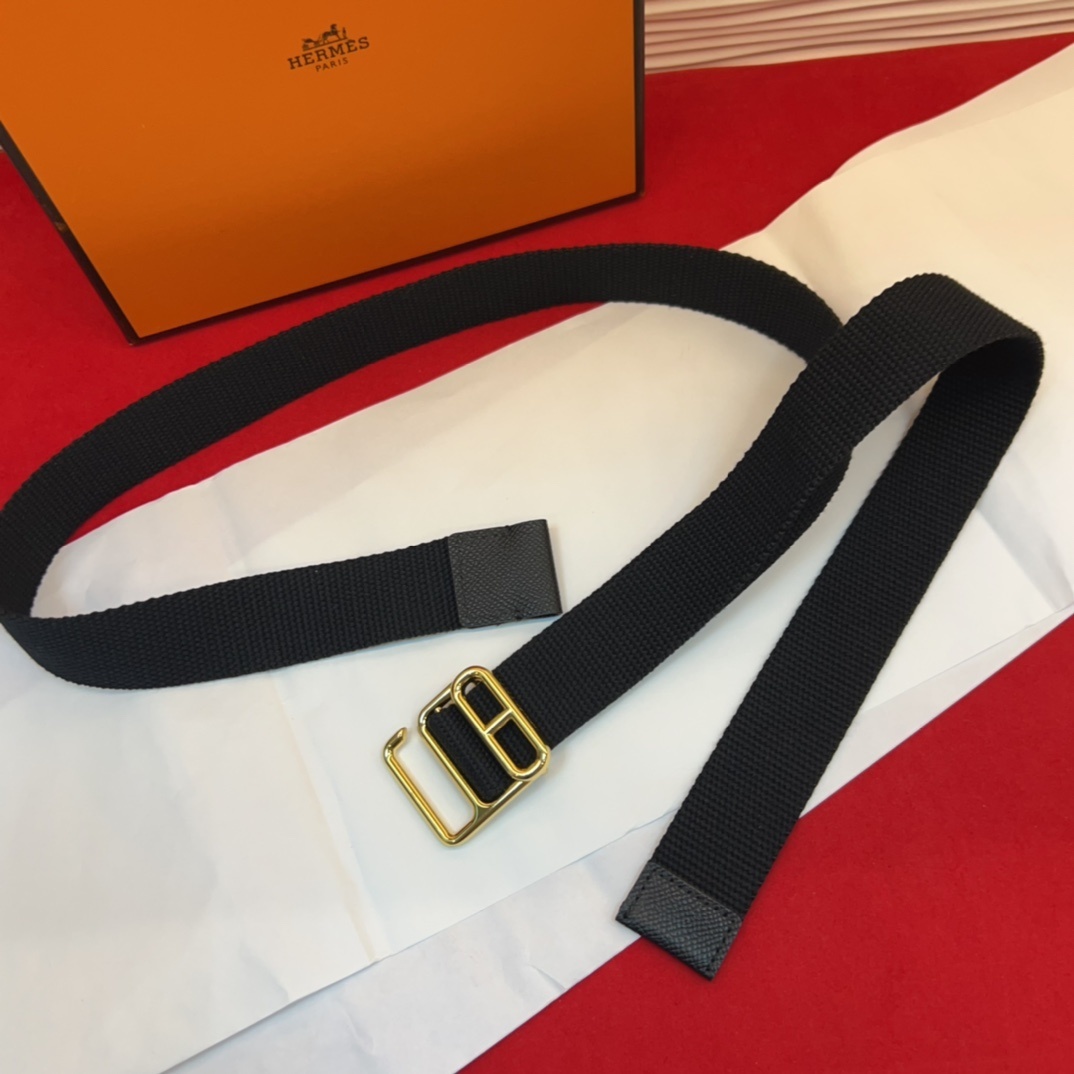 Hermès Black Canvas Adjustable Bag Strap with Gold Hardware