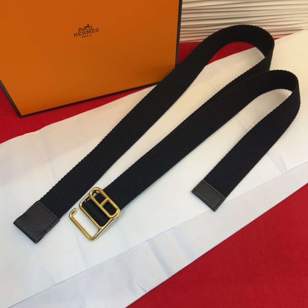 Hermès Black Canvas Adjustable Bag Strap with Gold Hardware