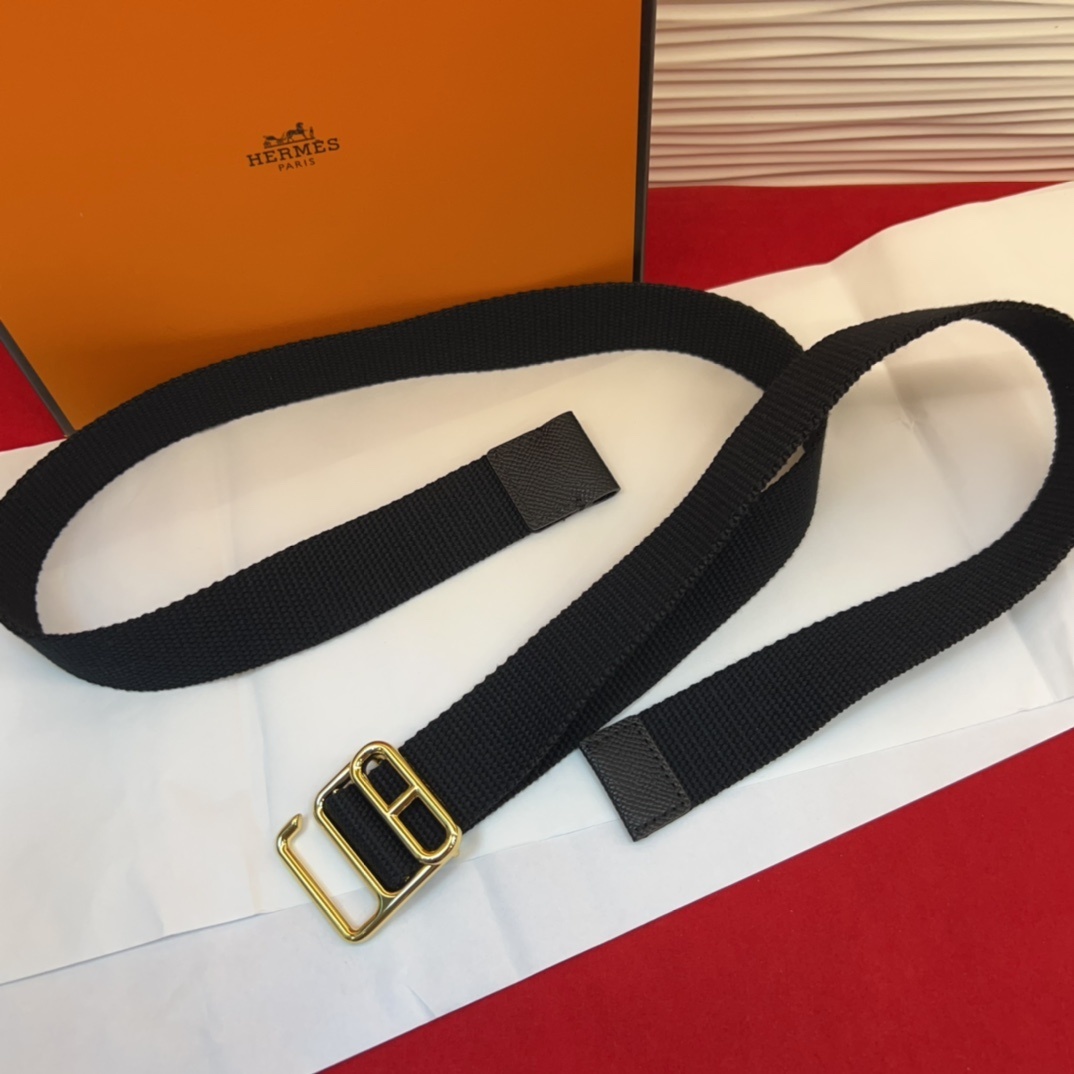 Hermès Black Canvas Adjustable Bag Strap with Gold Hardware