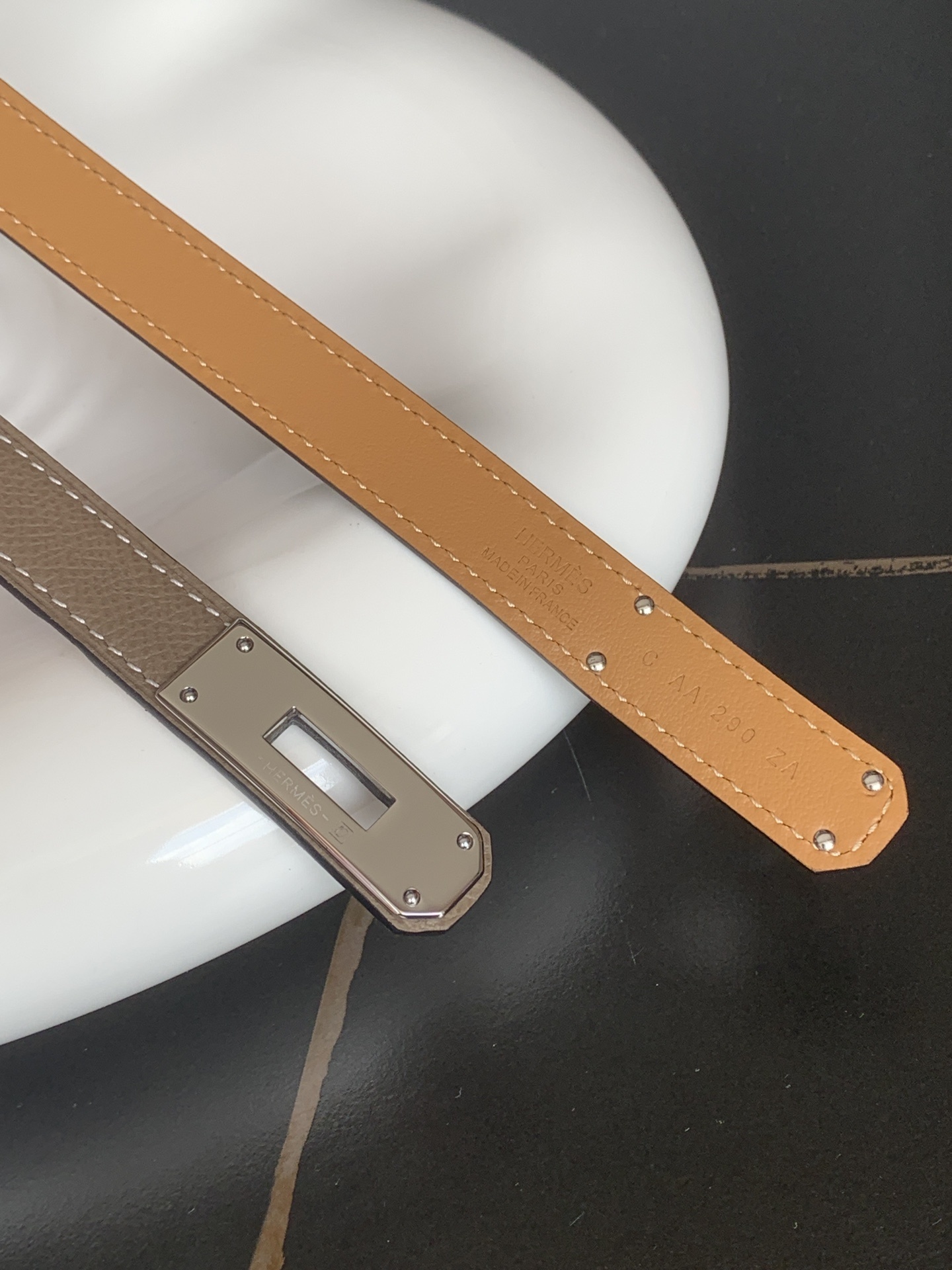Hermes Kelly Belt in Etoupe Epsom Leather with Palladium Hardware