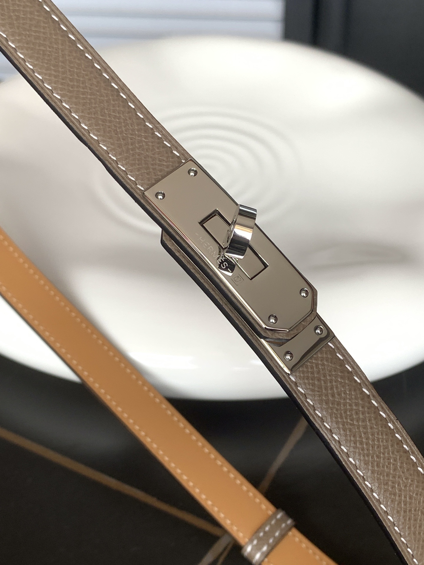 Hermes Kelly Belt in Etoupe Epsom Leather with Palladium Hardware