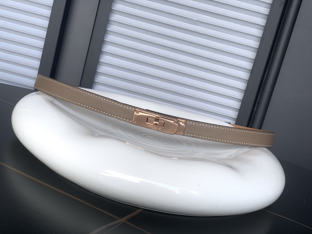 Hermes Kelly Adjustable Belt Etoupe Epsom with Rose Gold Hardware