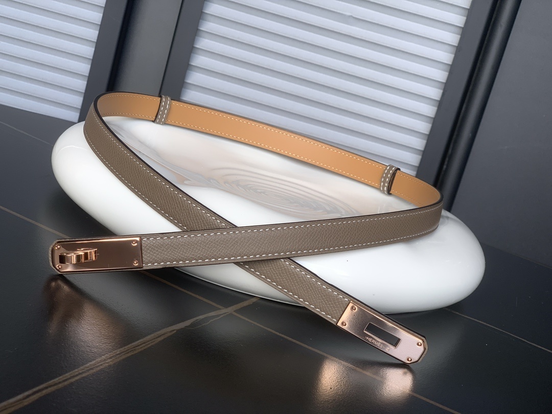 Hermes Kelly Adjustable Belt Etoupe Epsom with Rose Gold Hardware