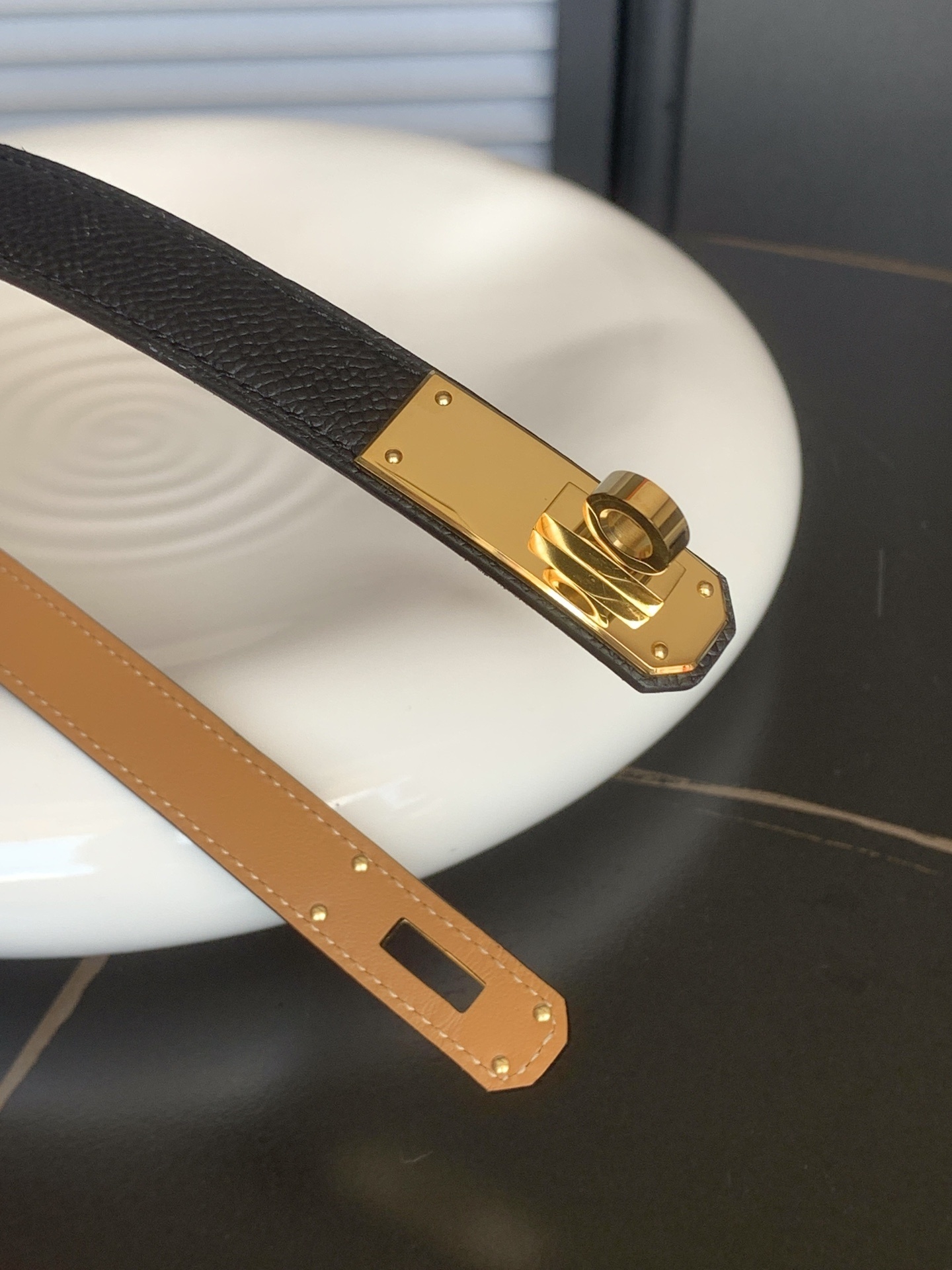 Hermes Kelly Belt Black Epsom Leather with Gold Hardware