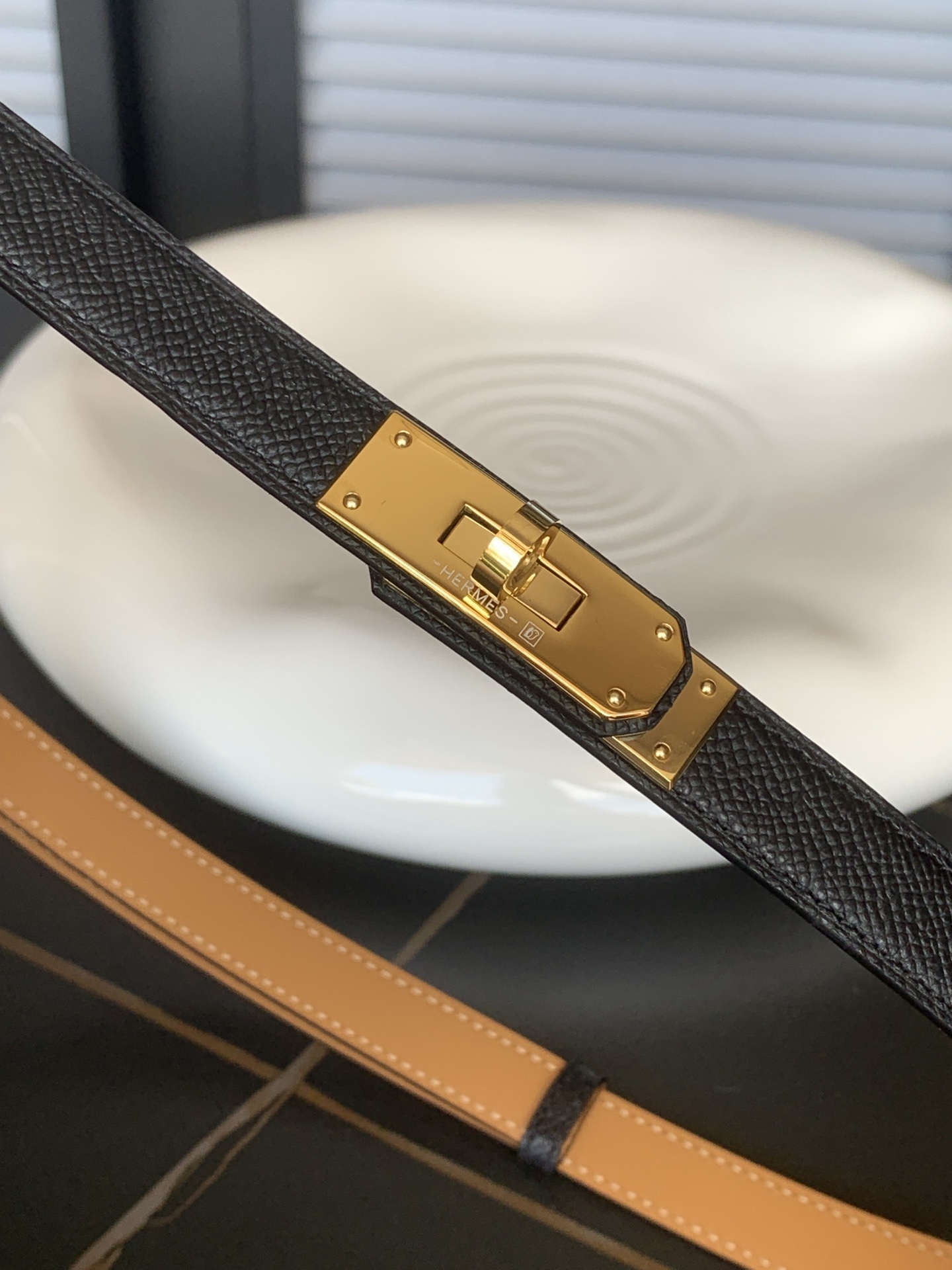 Hermes Kelly Belt Black Epsom Leather with Gold Hardware