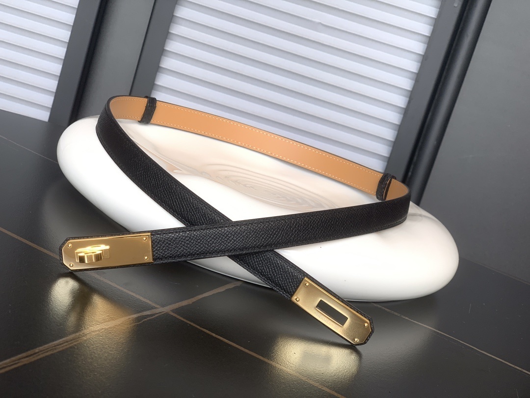 Hermes Kelly Belt Black Epsom Leather with Gold Hardware