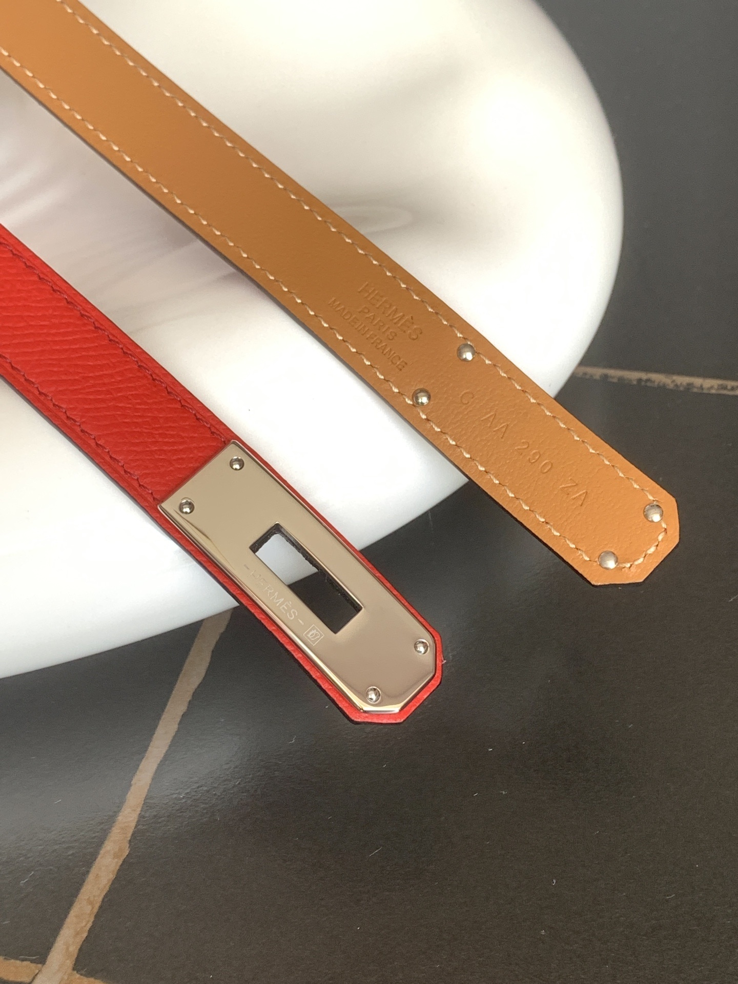 Hermès Kelly Belt Red Epsom Leather with Palladium-Plated Hardware