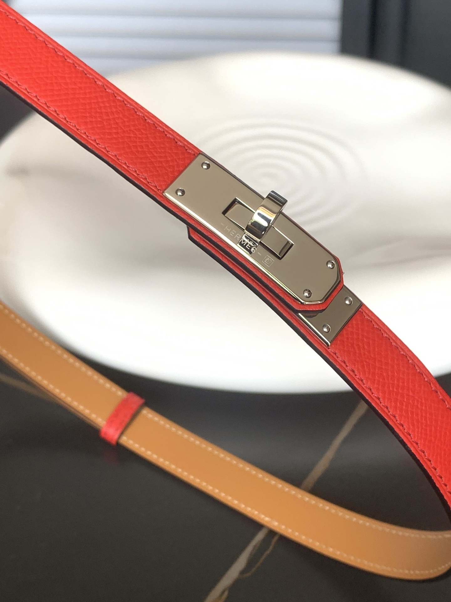 Hermès Kelly Belt Red Epsom Leather with Palladium-Plated Hardware