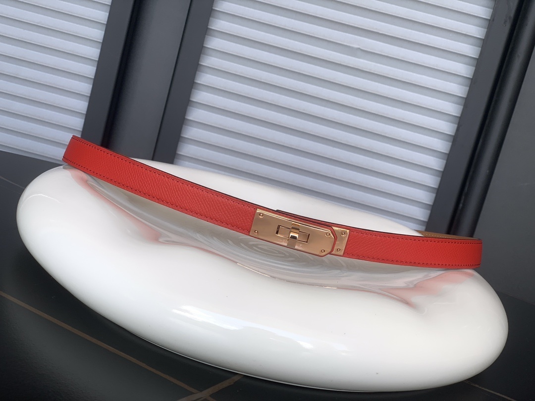 Luxury Hermes Kelly Belt Red Epsom Leather Gold Buckle