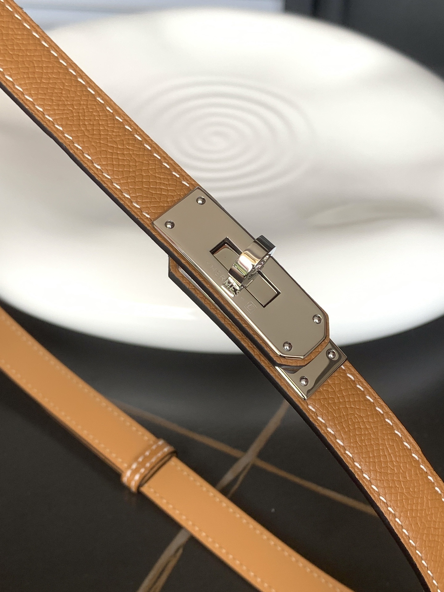 Luxury Women's Kelly Style Leather Belt - Adjustable Gold Brown