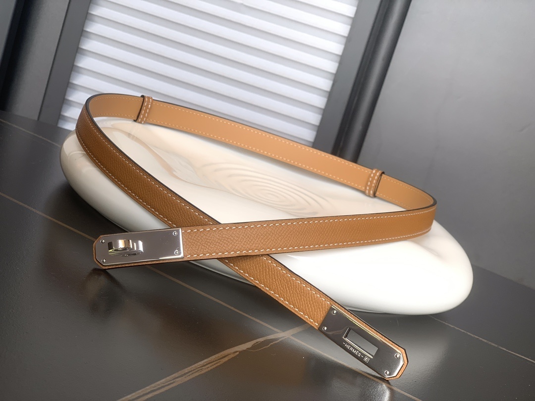 Luxury Women’s Kelly Style Leather Belt – Adjustable Gold Brown