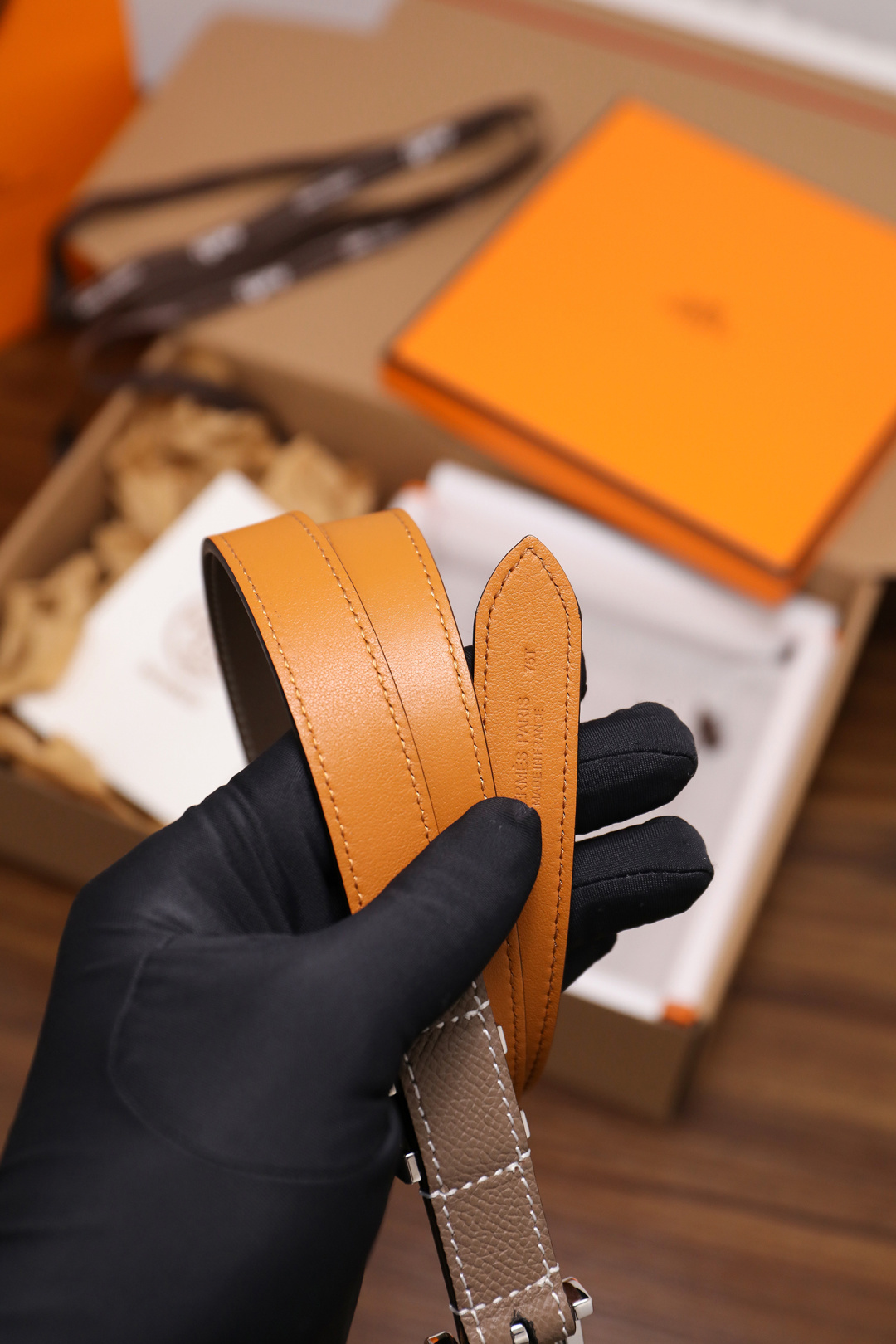 Hermes Double Tour Slim Leather Belt in Etoupe with Silver Hardware