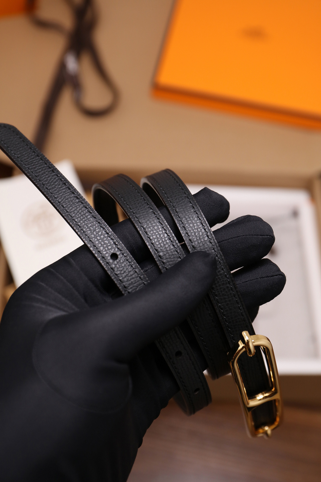 Hermès Roulis Slim Leather Belt - Black with Gold Hardware