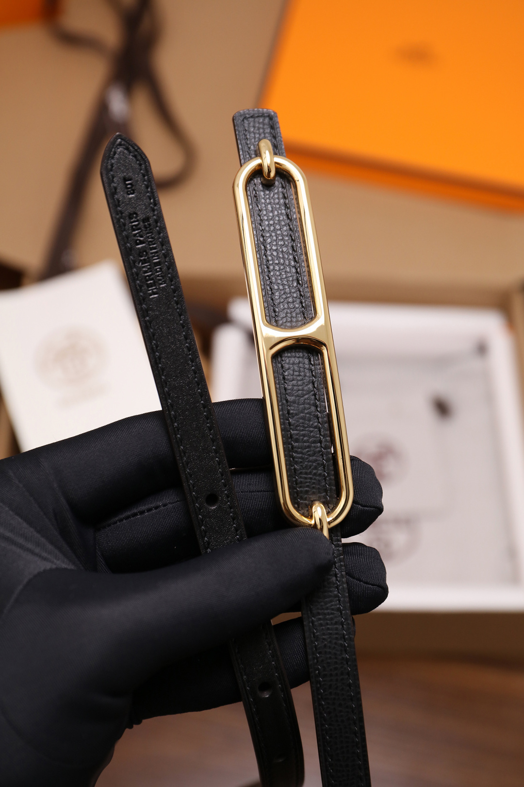 Hermès Roulis Slim Leather Belt - Black with Gold Hardware