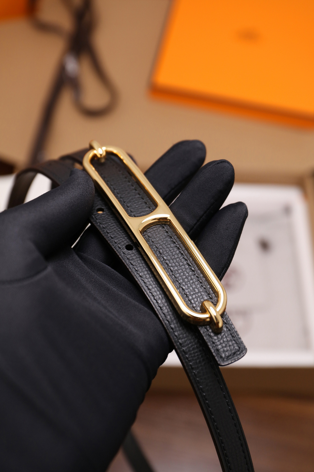 Hermès Roulis Slim Leather Belt - Black with Gold Hardware