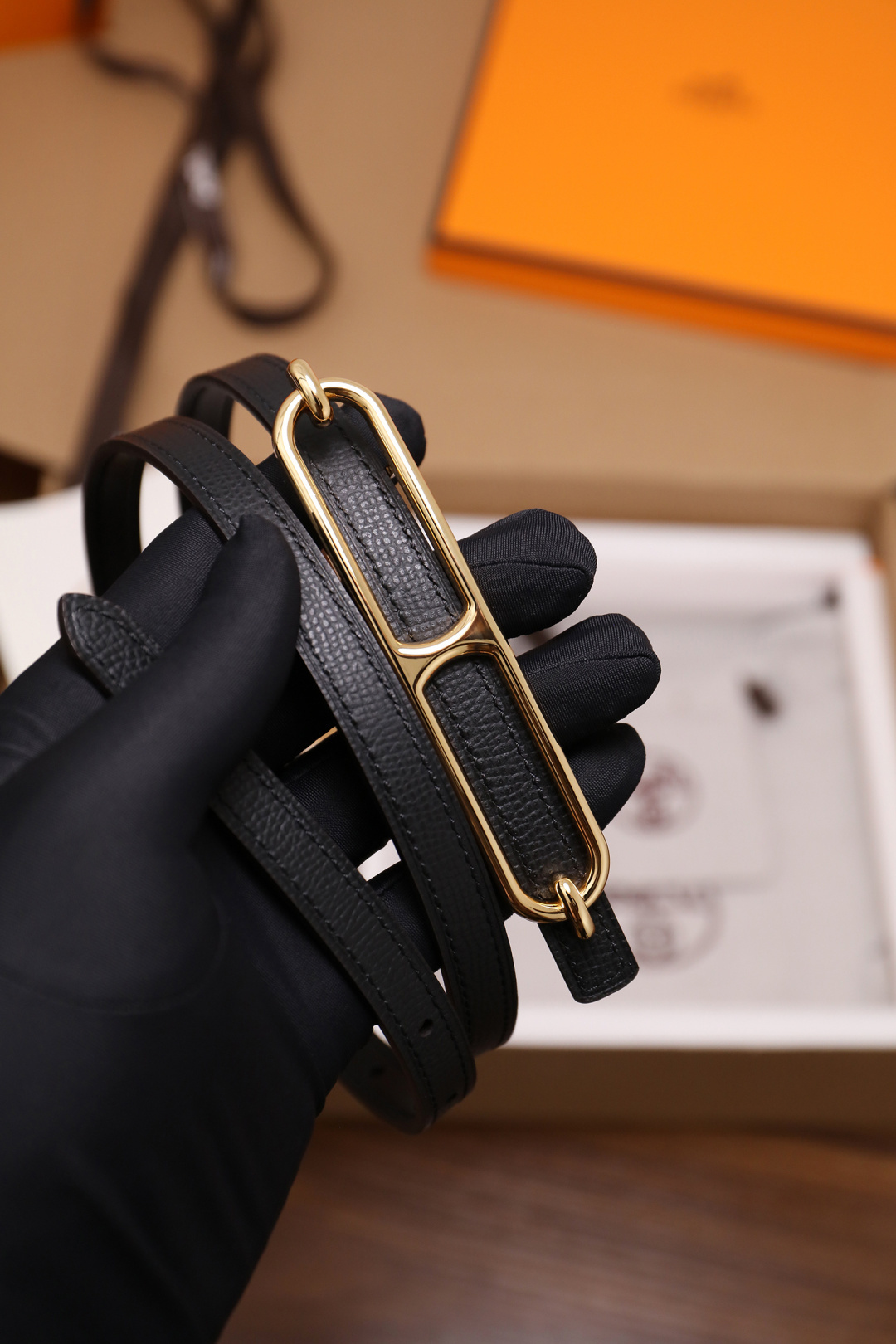 Hermès Roulis Slim Leather Belt - Black with Gold Hardware