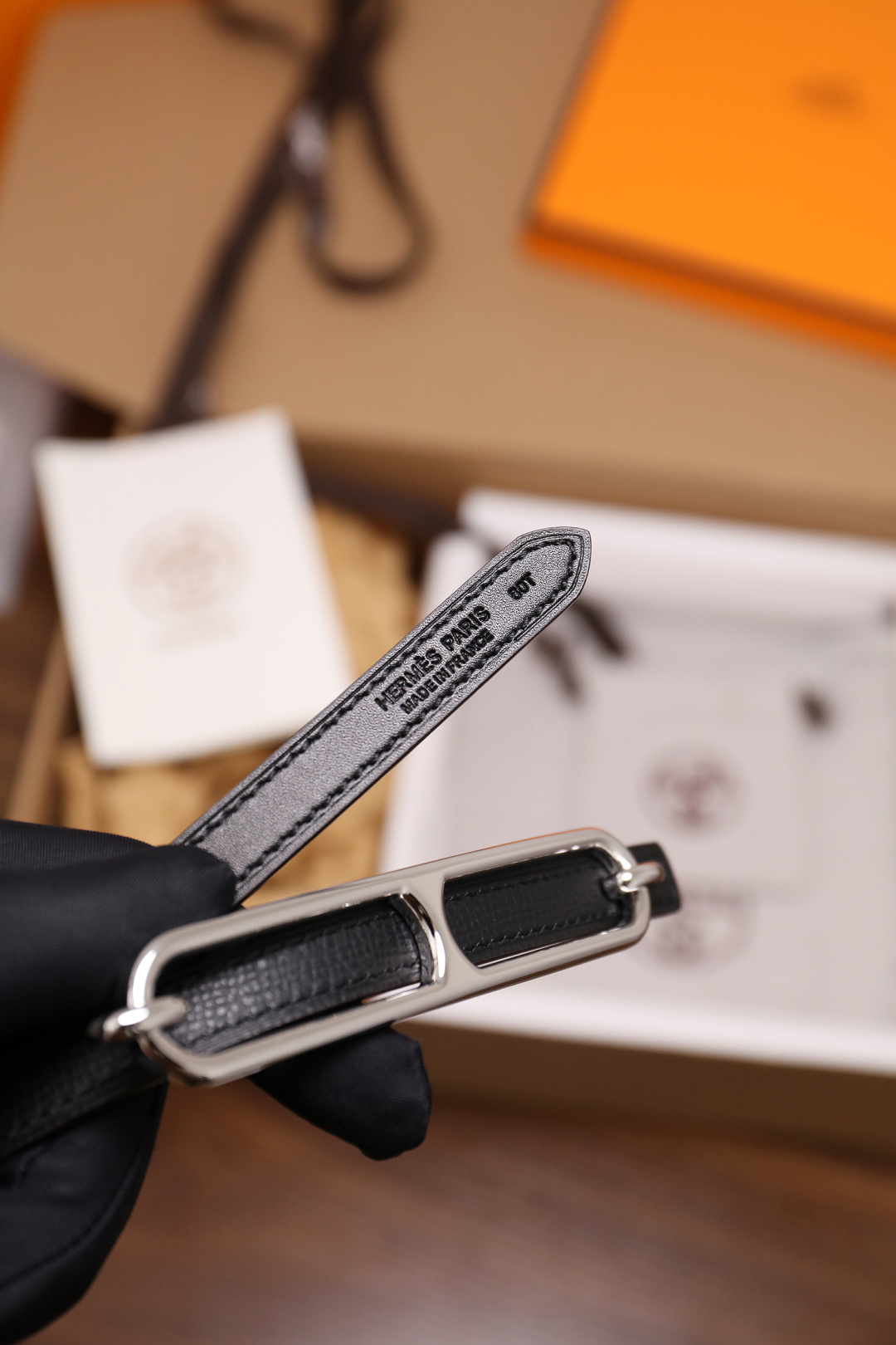 Hermes Roulis Thin Belt in Black Grained Leather with Silver Buckle