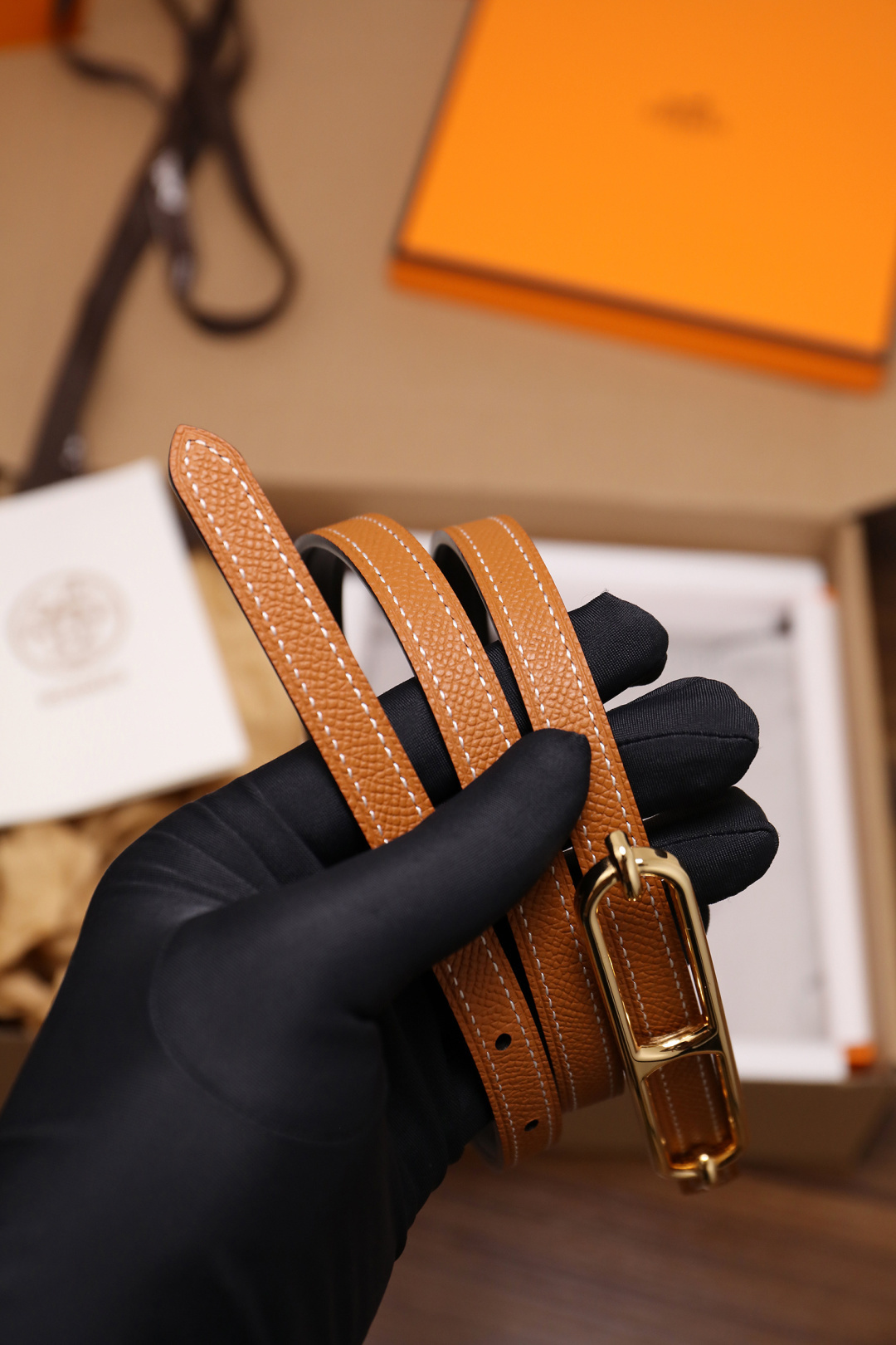 Hermès Roulis Double Tour Bracelet Gold Epsom Leather Gold Hardware