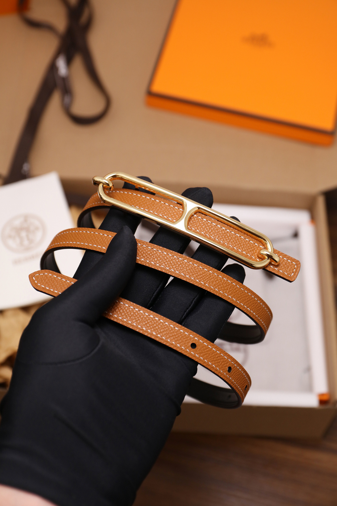 Hermès Roulis Double Tour Bracelet Gold Epsom Leather Gold Hardware